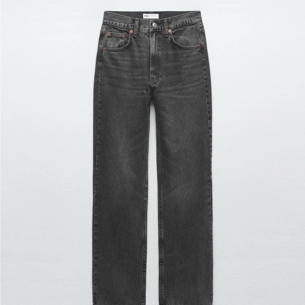 Zara Women's Rise Slim fit Straight Leg Jeans Cropped Grey Color USA 4